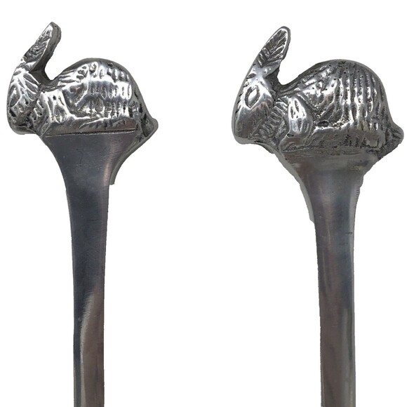 Pewter Bunny Rabbit Salad Serving Fork and Spoon 13" Easter NOS New Old Stock - Picture 2 of 8